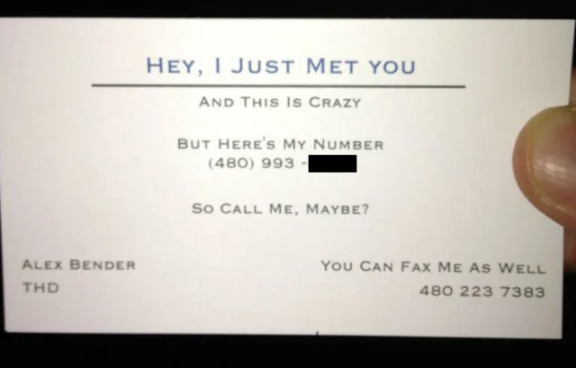 Business card printed with Call Me Maybe lyrics