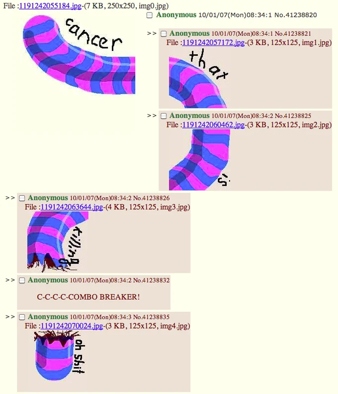 4chan thread of caterpillar drawings labeled cancer and chemo