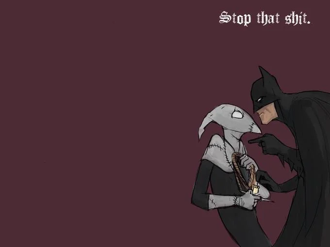 Fan art of Batman confronting Candlejack with the caption Stop that shit