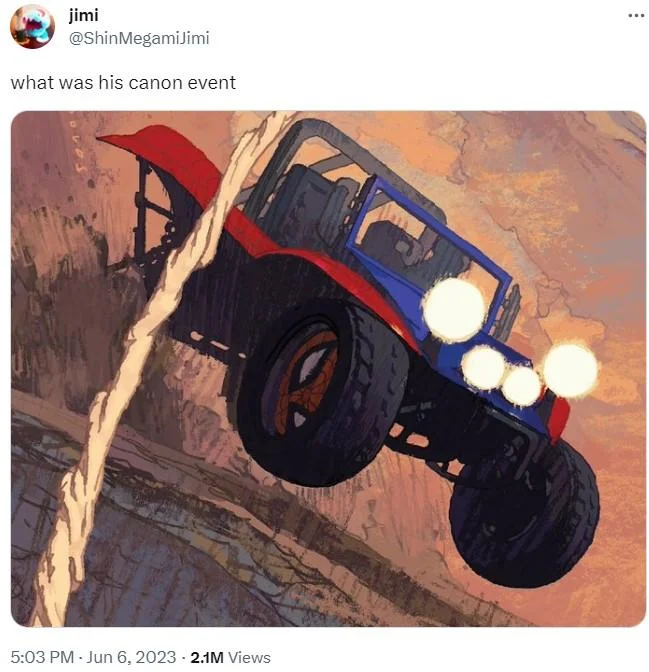 Canon Events Spider Verse — Spider-Rex meme with 'Calling him Bladee-y was a canon event' caption