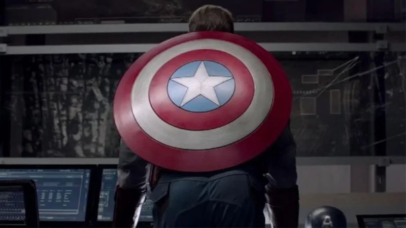 Captain Americas Ass — Captain America facing away holding his shield in a control room, from Avengers: Endgame