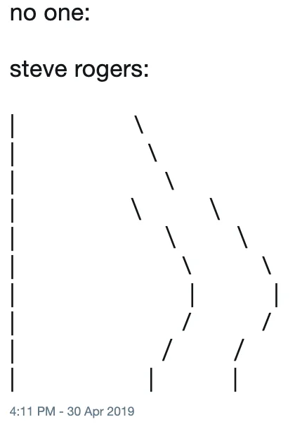 Captain Americas Ass — Tweet with ASCII art depicting a butt silhouette under no one steve rogers format