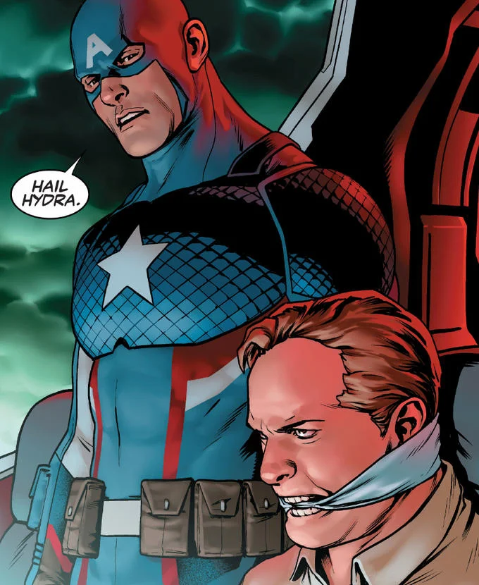 Captain Hydra Captain America Hail Hydra Edits — Official Marvel comic artwork of Captain America with the iconic HAIL HYDRA speech bubble revealing his