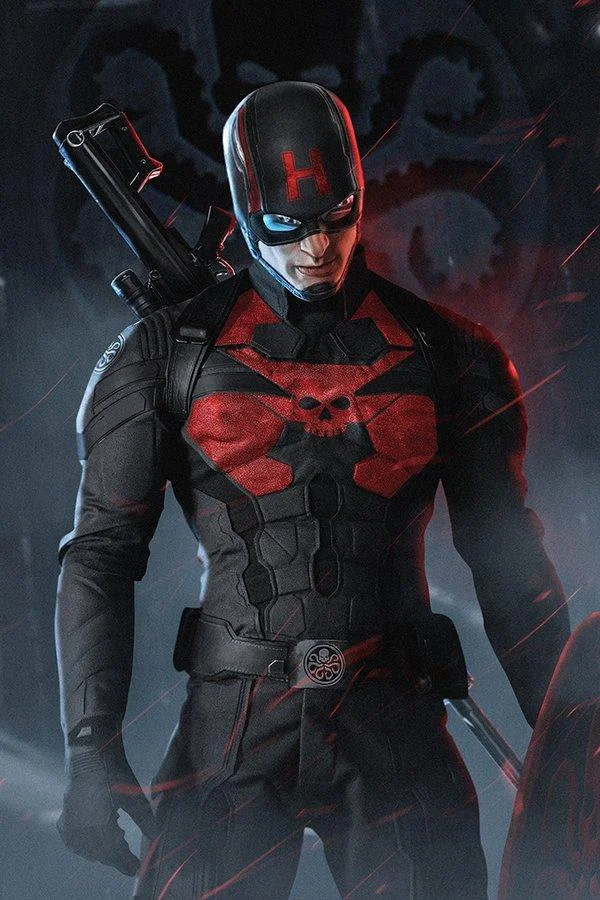 Captain Hydra Captain America Hail Hydra Edits — Digital fan art illustration of Captain America reimagined as a Hydra agent in dark black and red armor.