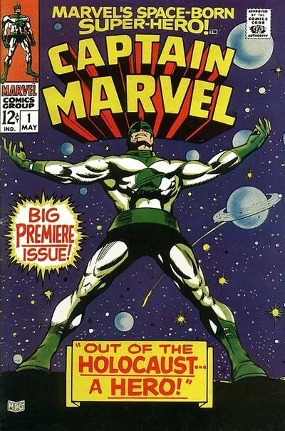 Captain Marvel #1 comic cover from 1968 with Mar-Vell in green and white costume