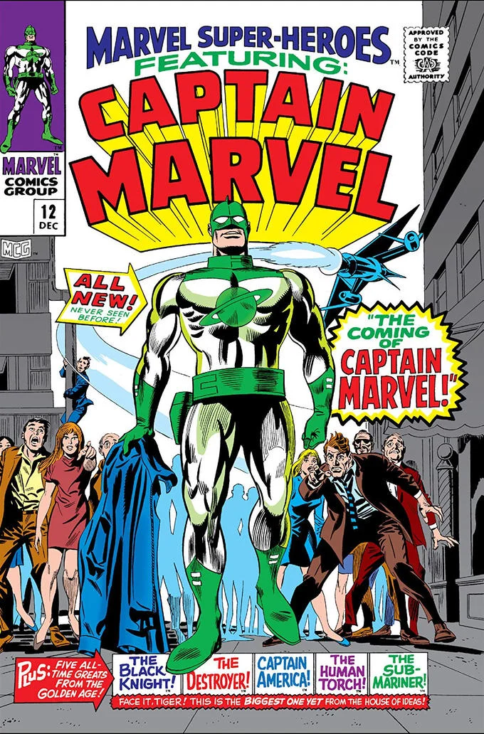 Marvel Super-Heroes #12 comic cover featuring the first appearance of Captain Marvel Mar-Vell