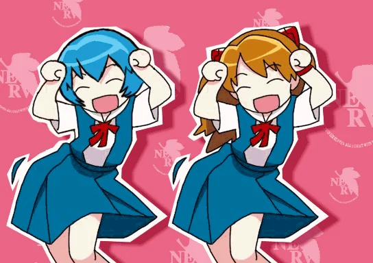 Caramelldansen — Two anime characters in uniforms with arms raised dancing.