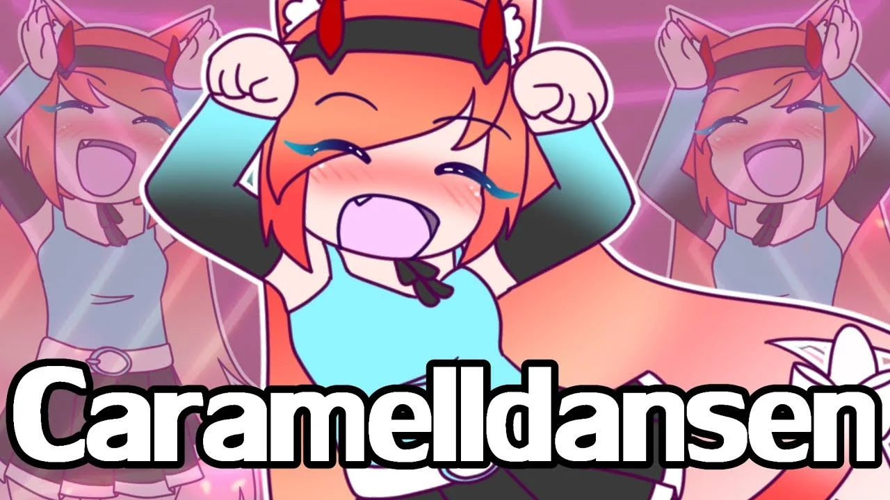 Caramelldansen — Character with red hair in triumphant dancing pose on pink.