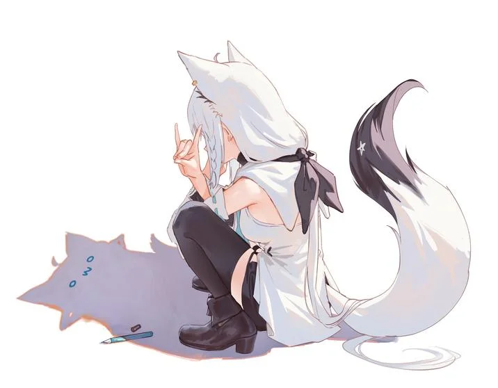 Cat Shadow Trend — An anime illustration of a character with cat ears crouching in the trend pose casting a shadow.