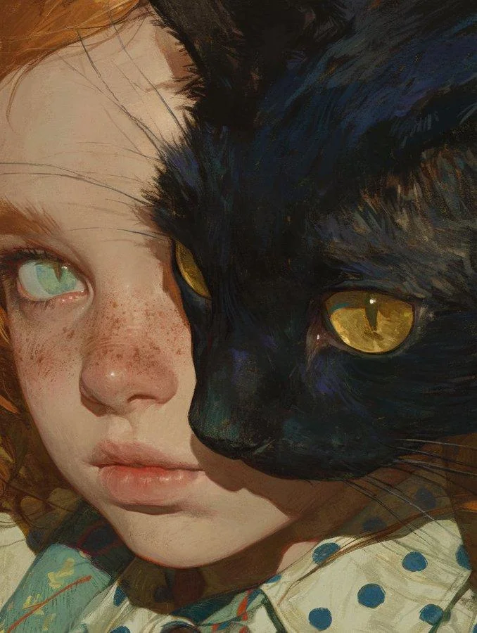 Cat Standing In Front Of Girls Face Ai Art Redraw