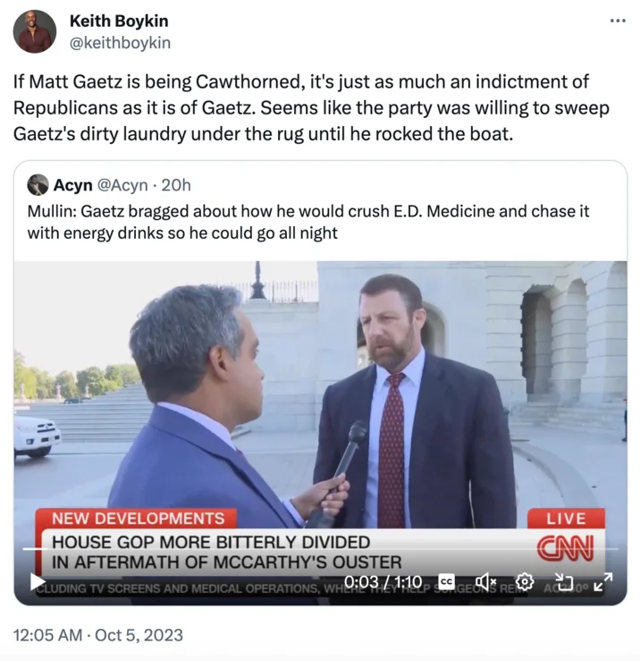 Keith Boykin tweet quote-tweeting a CNN clip about Matt Gaetz being Cawthorned