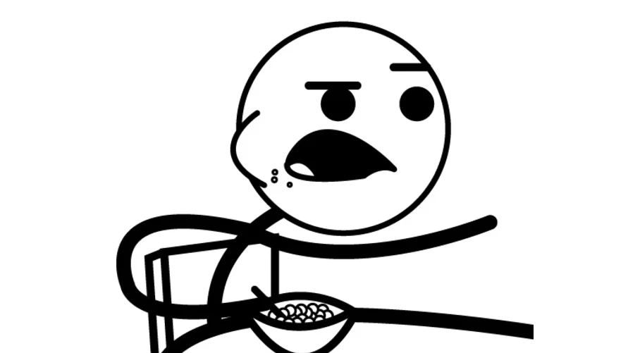 The definitive Cereal Guy template showing character seated with bowl of cereal in minimalist black and white.