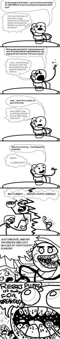 Cereal Guy — Complex vertical comic strip compilation featuring multiple rage comic characters and scenarios.