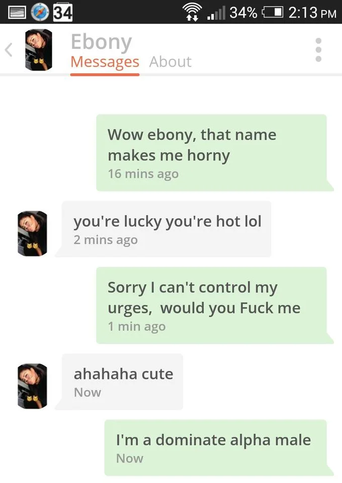 Smartphone messaging screenshot showing conversation about Chad-like behavior and alpha male claims.