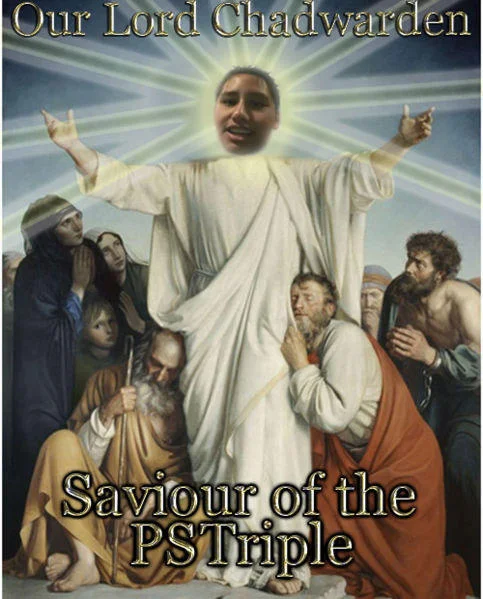 Chad Warden Chadwardenn — Parody image of Chad Warden's face on religious painting with text Our Lord Chadwarden Saviour of the PSTriple