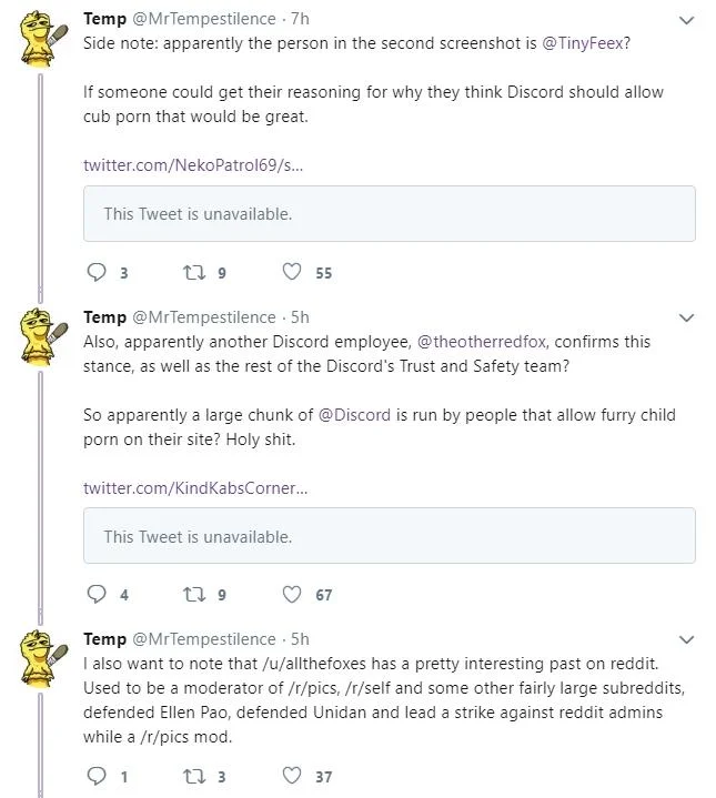 Changediscord — Twitter thread accusing Discord staff of allowing cub content