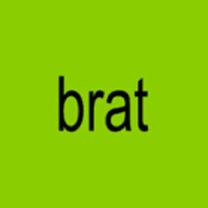 Charli Xcx Brat Cover Parodies — Charli XCX's brat album cover with vibrant lime-green background and black text positioned off-center.