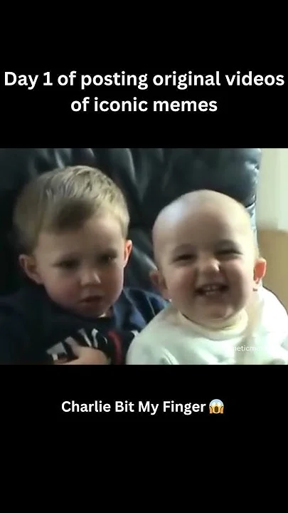 Charlie Bit My Finger — Video screenshot formatted as TikTok post about posting original iconic meme videos.