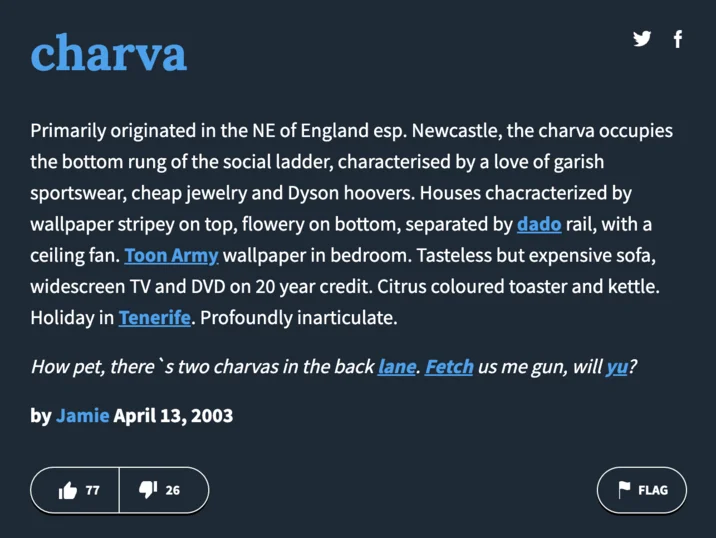 Charva Chav — Screenshot of a dictionary-style definition of the word charva