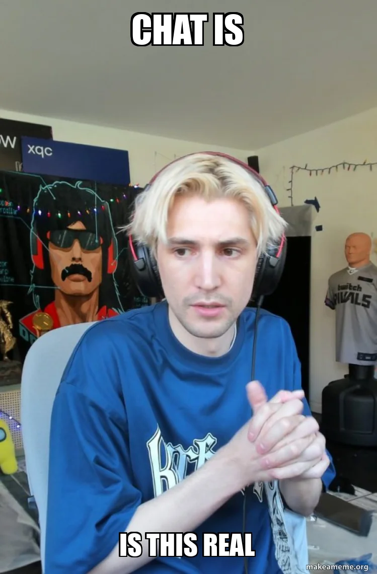 Chat Is This Real — Person in blue shirt with white impact text reading CHAT IS and IS THIS REAL.