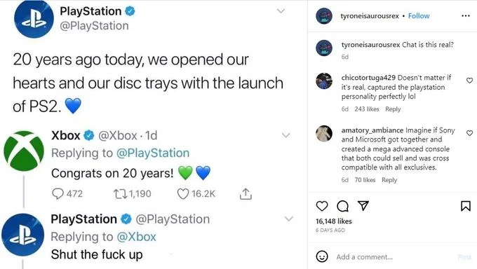 Twitter conversation about PlayStation and Xbox with minimal chat is this real reference.