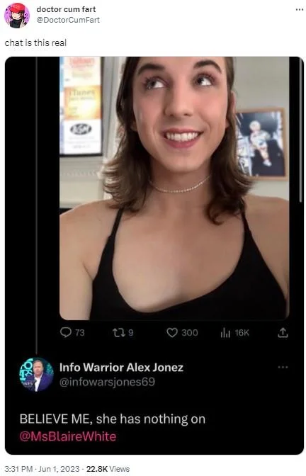 Twitter post from DoctorCumFart asking chat is this real about unusual photo.