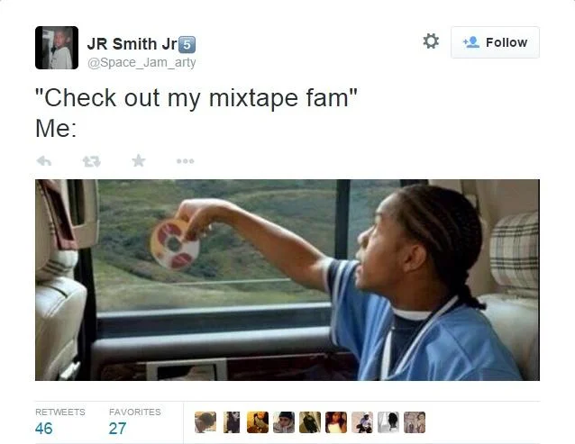 Check Out My Mixtape — Tweet showing a young man throwing a CD out of a car window in response to a mixtape offer.