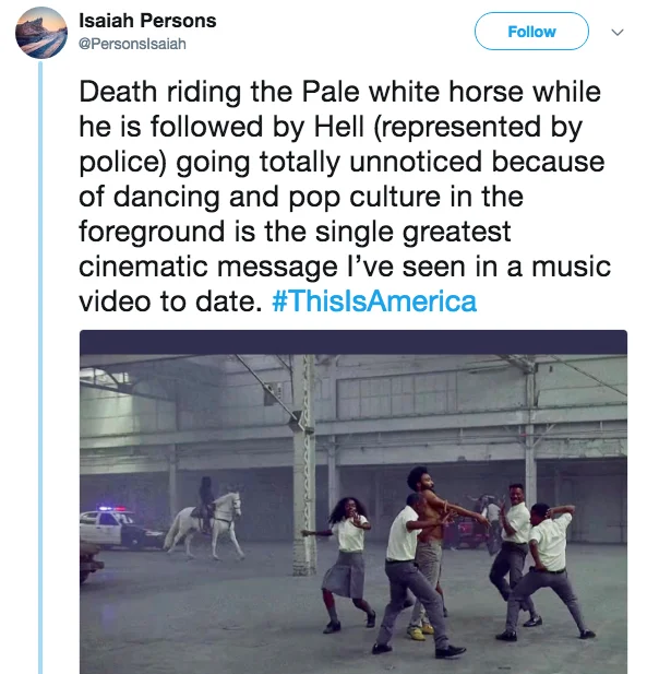 Childish Gambinos This Is America — Tweet about how This Is America dance moves distract from background chaos
