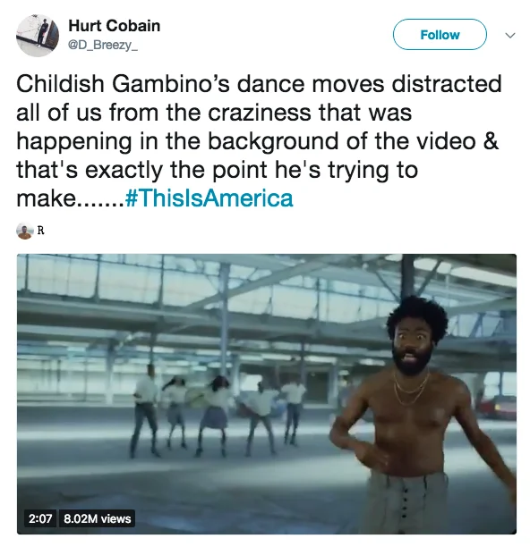 Childish Gambinos This Is America — Tweet comparing Childish Gambino's pose in This Is America to a Jim Crow illustration