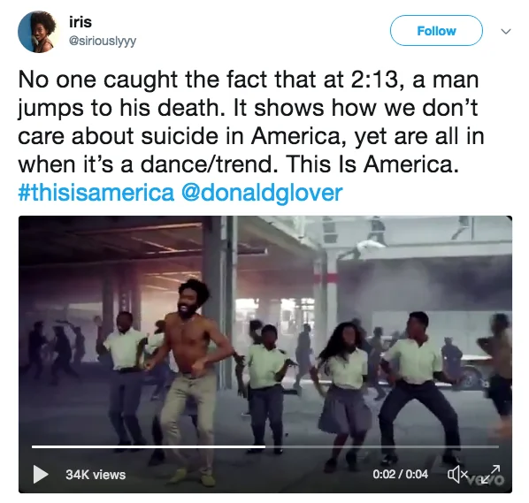 Childish Gambinos This Is America — Tweet interpreting the pale horse scene in This Is America as Death and Hell imagery