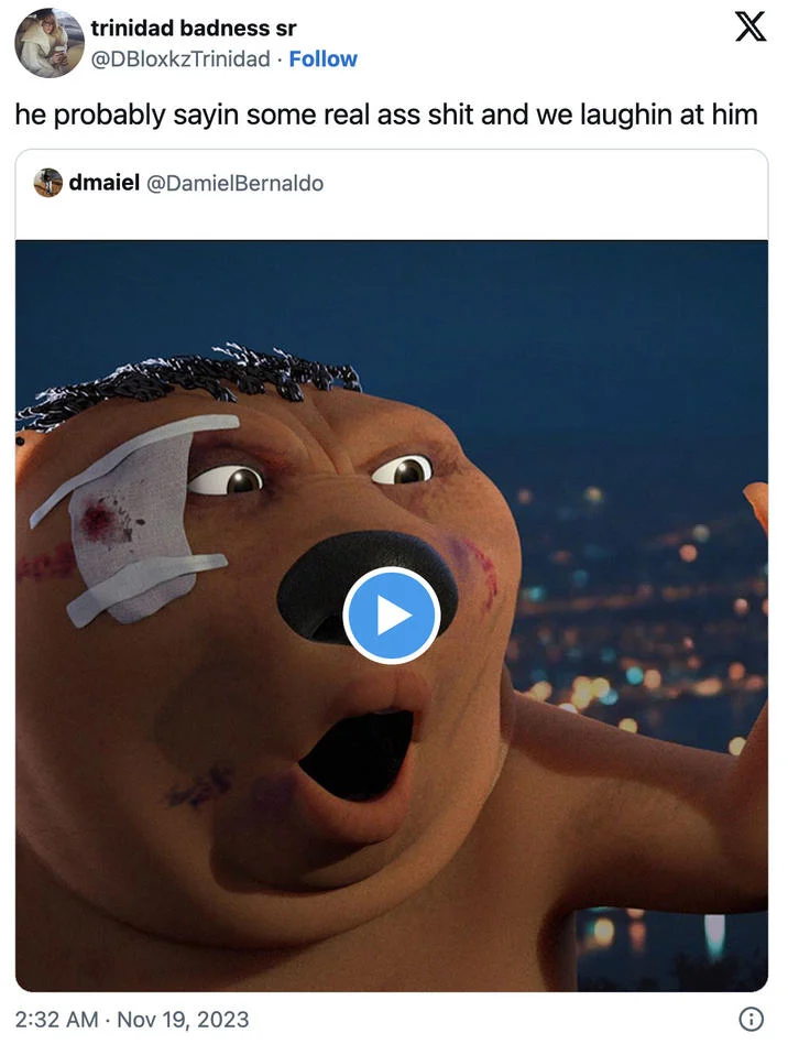 Tweet screenshot joking that the Chinese Beaver is saying something serious while people laugh at him