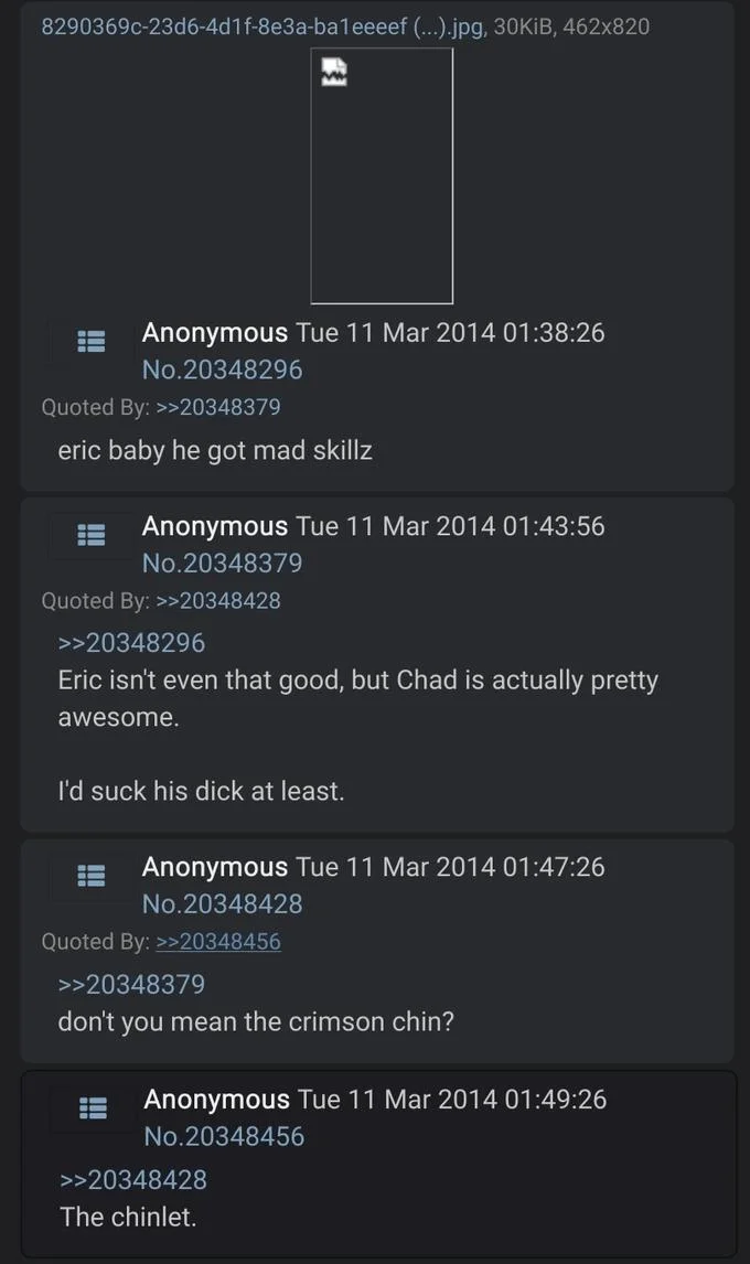 Screenshot of a 4chan thread from March 2014 coining the word chinlet