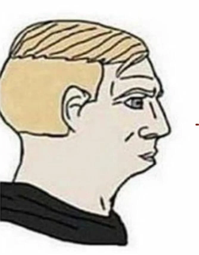 Chinlet — Cartoon side profile of a blonde man with strong brow and weak chin
