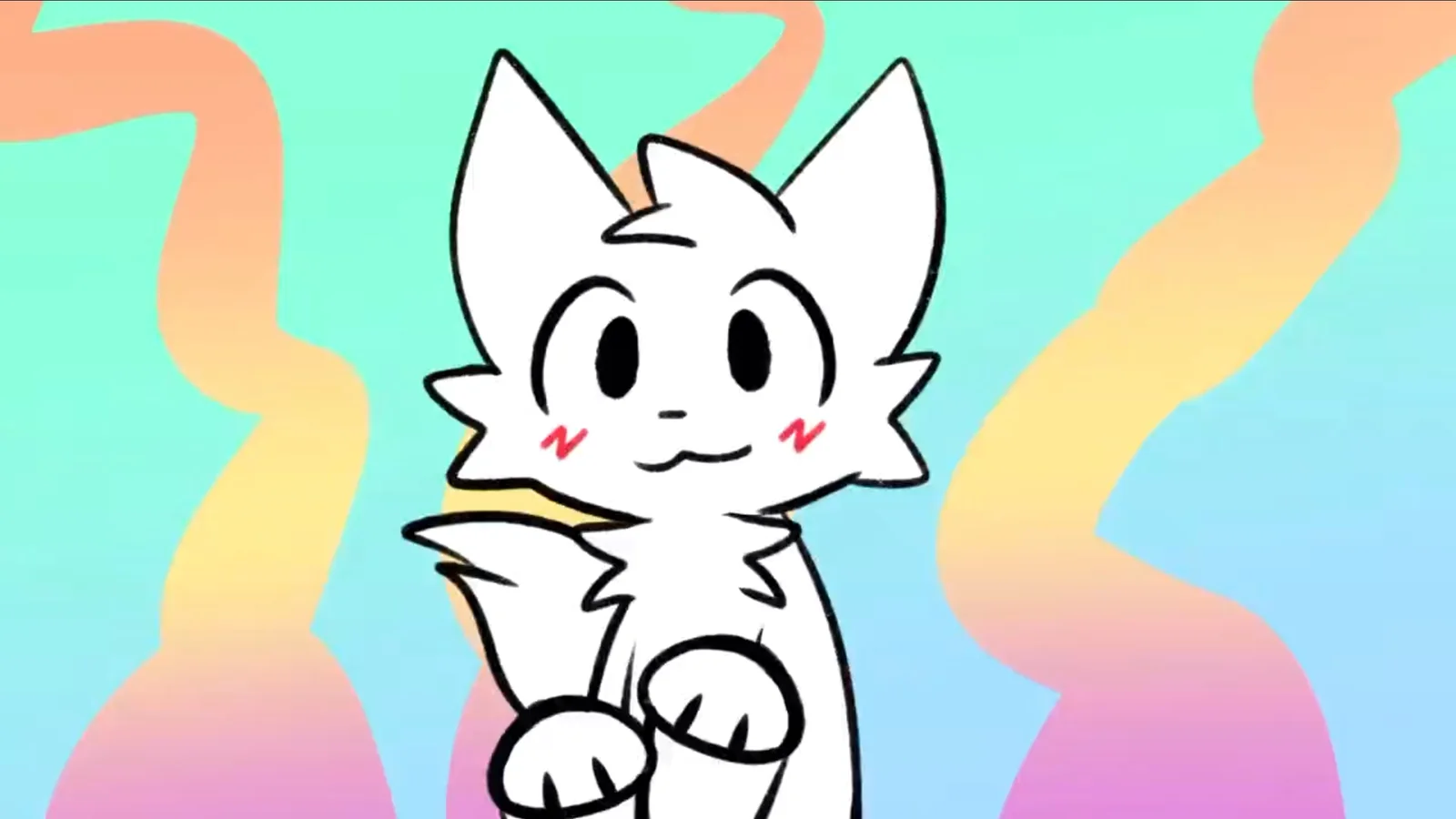 Chipi Chipi Chapa Chapa / "Dubidubidu" — Stylized cartoon cat with large expressive eyes and pink cheeks on pastel gradient.