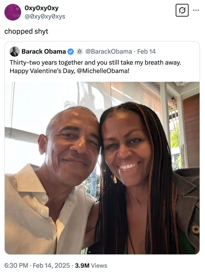 Chopped Slang — Tweet calling Obamas Valentine's photo 'chopped shyt'