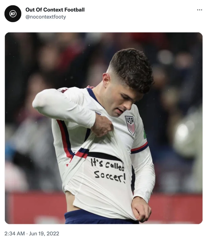 Christian Pulisics Its Called Soccer Shirt — Out Of Context Football tweet sharing the Pulisic soccer shirt photo