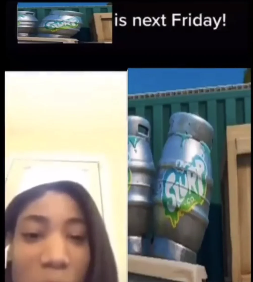 Christmas Just A Week Away! — Meme with Fortnite Slurp Juice barrels replacing wreath, text 'is next Friday!'