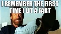 Chuck Norris Facts — Chuck Norris with mysterious dark figure in background about biological functions.