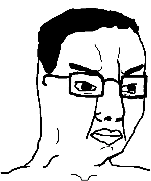 Portrait black and white sketch of Chudjak with dark hair, glasses and angry expression
