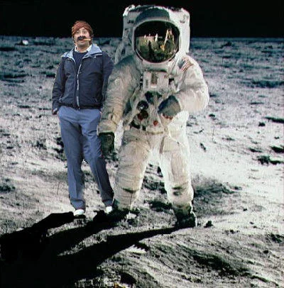 Cigar Guy photoshopped standing next to an astronaut on the moon in an Apollo landing photo