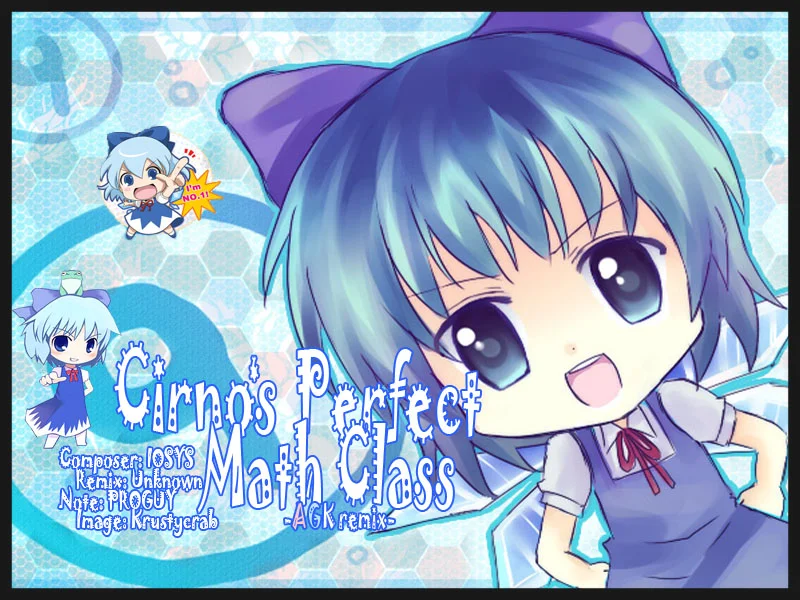 Cirno's Perfect Math Class — Cirno winking and holding a microphone on a blue snowflake album cover