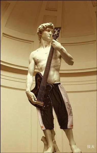 Classical Art Memes — Michelangelo-style marble statue of male figure holding lute in museum gallery.