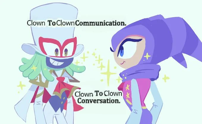 Clown to Clown Communication — Anime-style cartoon redraw of the clown-to-clown communication meme