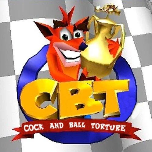 Cock And Ball Torture — Square Crash Bandicoot CBT parody logo with trophy