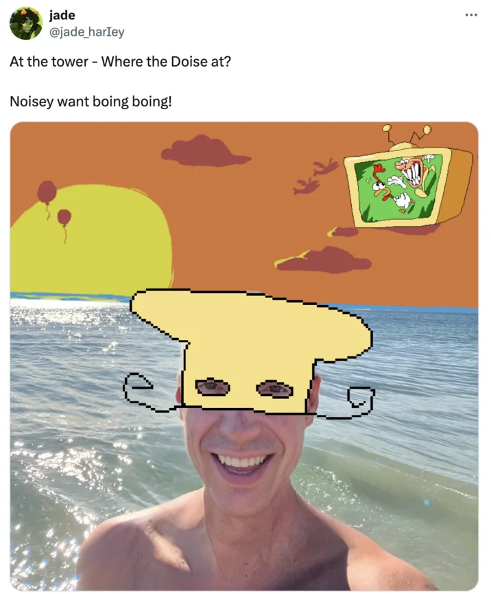 Cocky Want Boing Boing — Meme featuring anime character with game and animation background overlays.