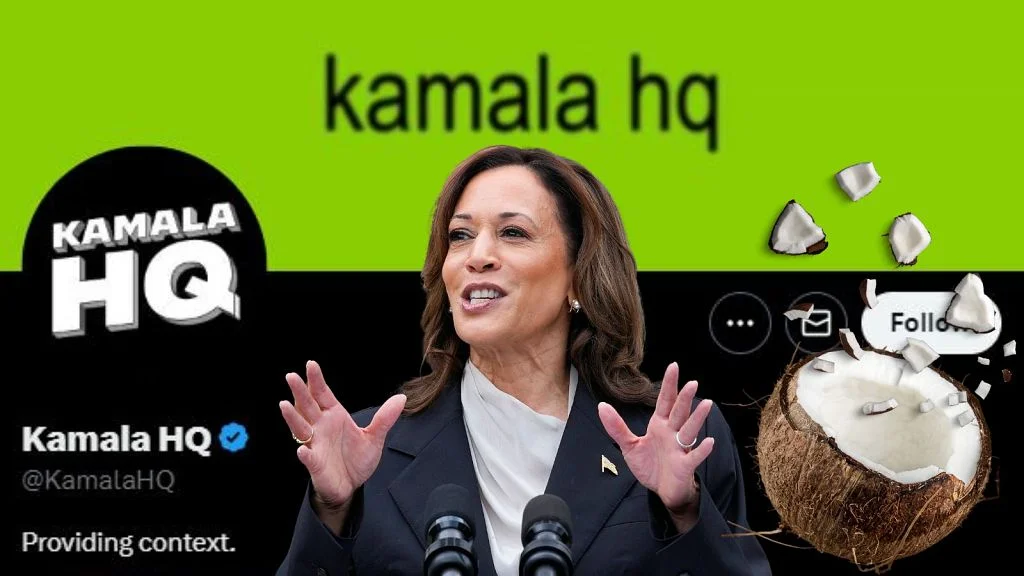 Coconut Tree / Kamala Harris — Twitter screenshot of Kamala HQ account with coconut emojis