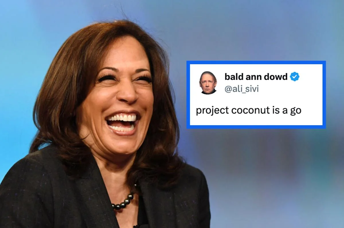 Coconut Tree / Kamala Harris — Kamala Harris with tweet saying 'project coconut is a go'