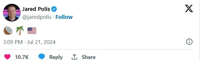 Coconut Tree / Kamala Harris — Partial Twitter post with coconut tree emoji