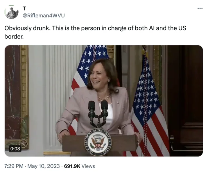 Coconut Tree — Twitter screenshot: Kamala Harris at podium with critical caption