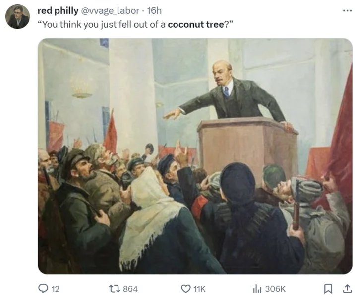 Couch meme template with coconut tree and philosophical context references